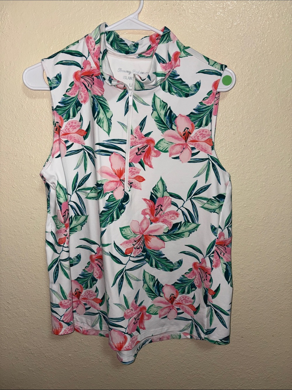Tommy Bahama White Floral Mock Neck Tank with Pink & Green